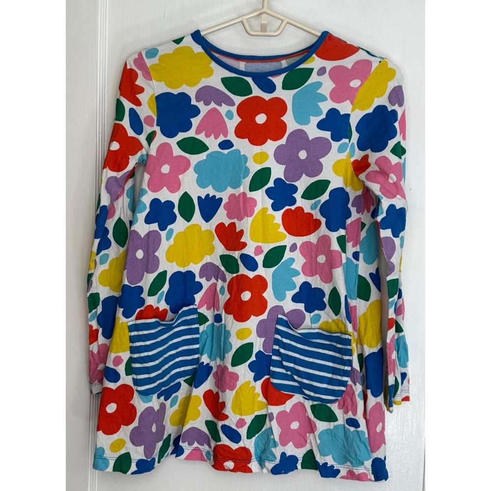 Mini Boden Size 11-12Y Colorful Floral HotchPotch Tunic Striped Pockets